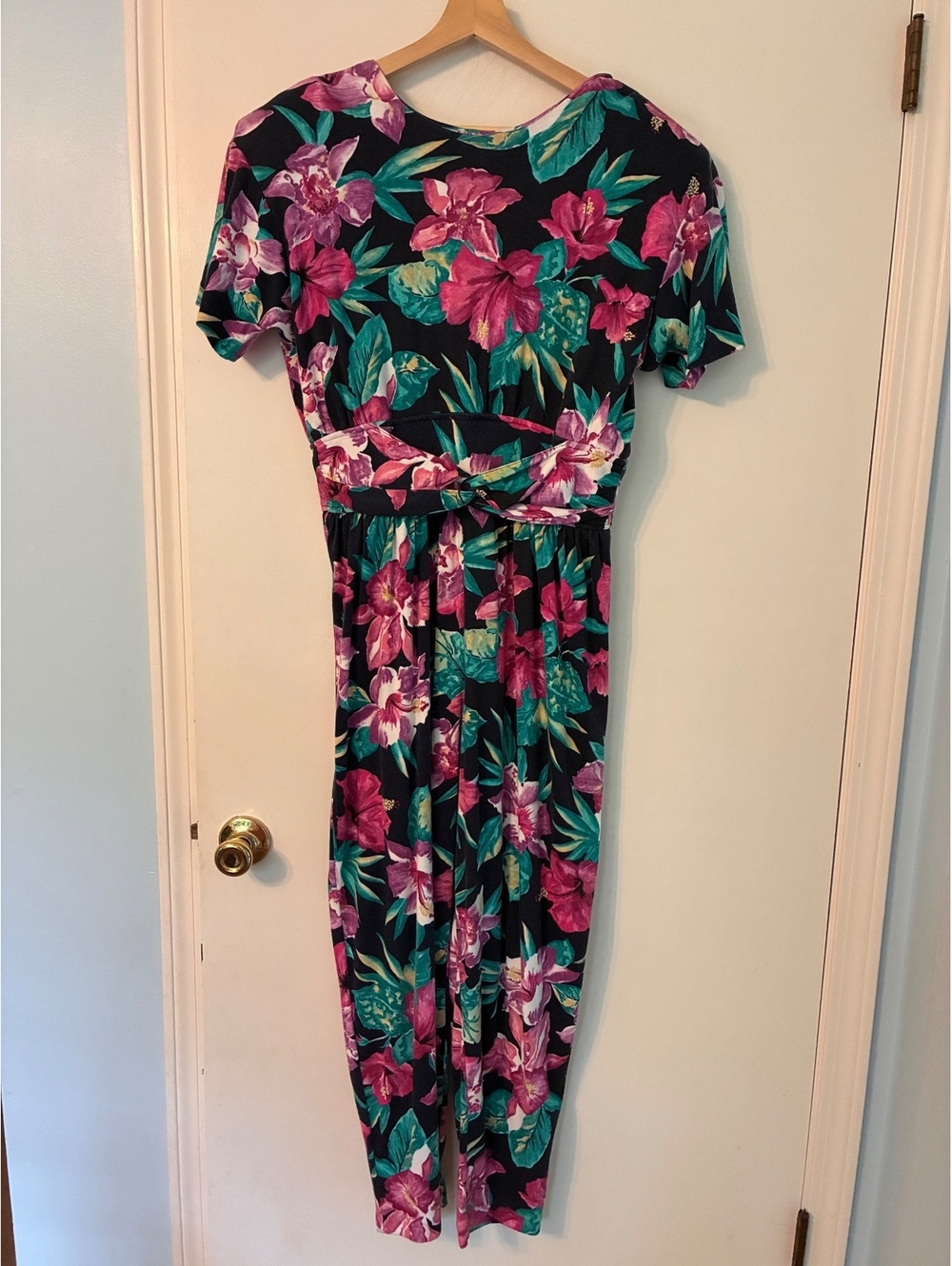 Vintage 80s Paquette Too Tropical Floral Harem Jumpsuit Size 12 USA